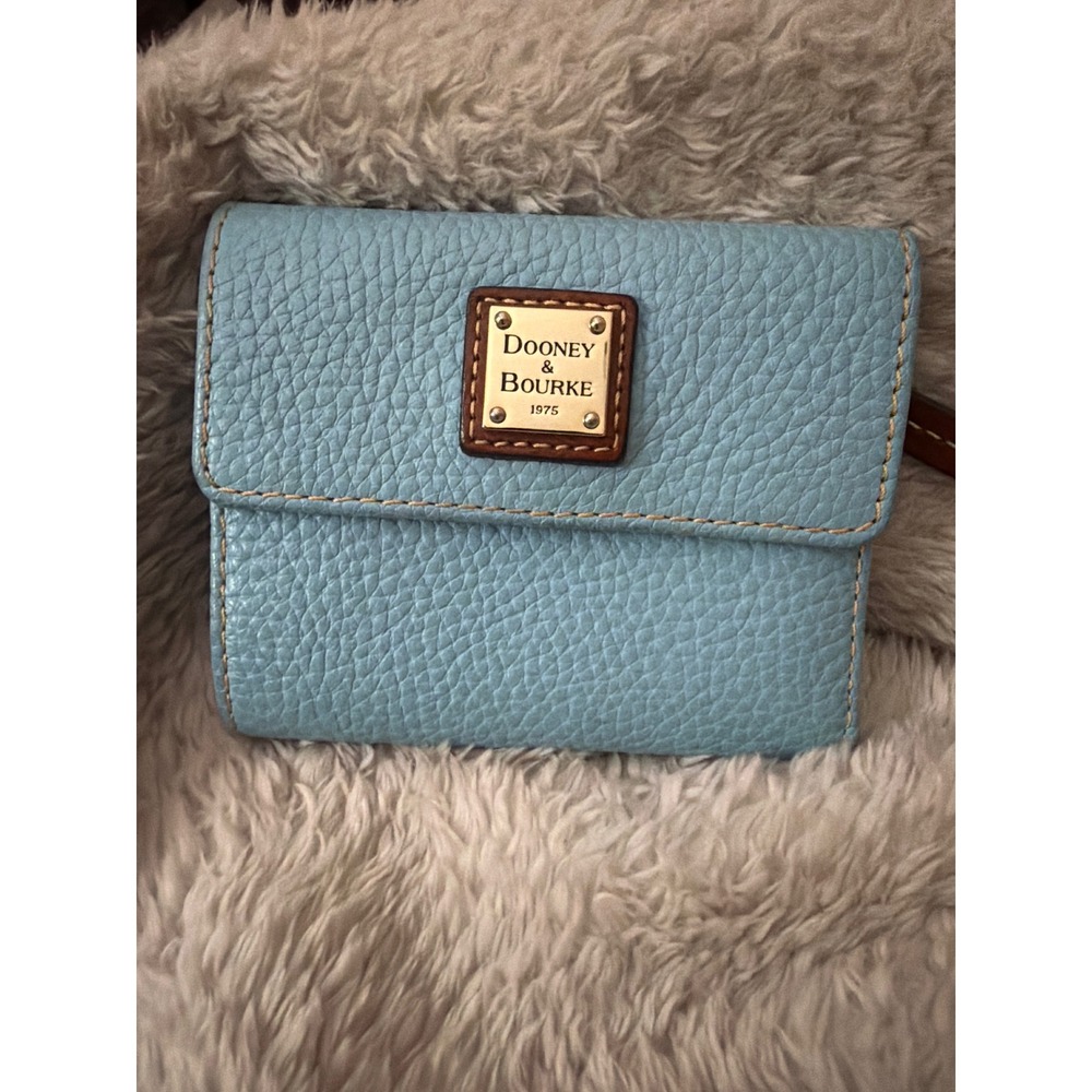 Dooney & Bourke Pebble Grain Small Trifold Wallet Light Blue Leather